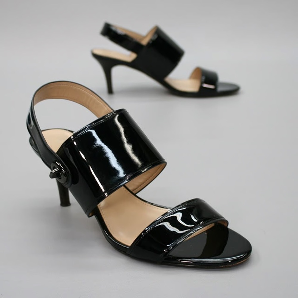 💞BNIB Coach Black Patent Leather sling back Heels GORGEOUS Sz 6 make offer